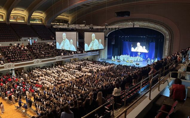 Padua Students Celebrate Mass with Bishop Malesic at Public Hall
