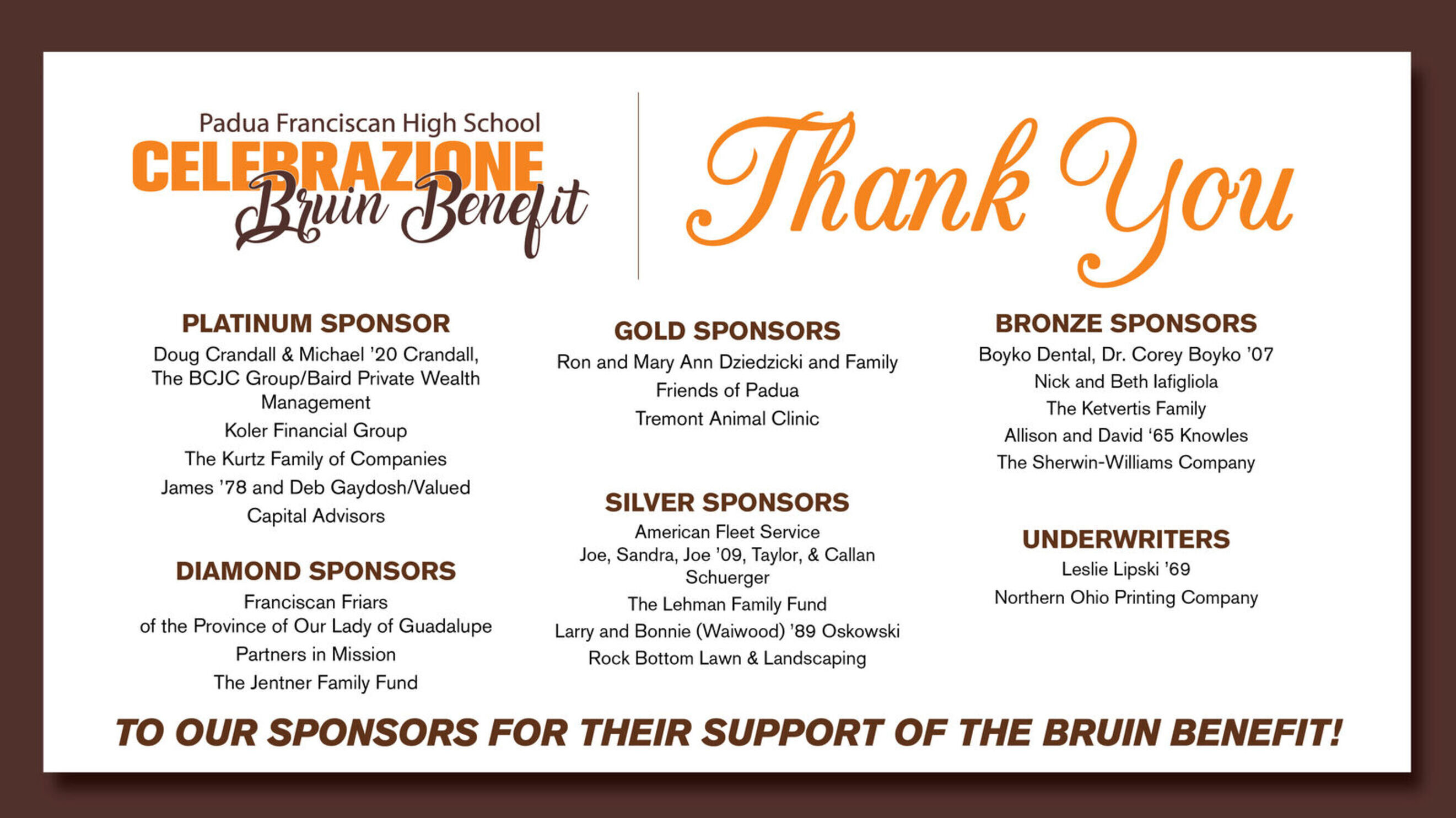 Paduabruinbenefit2026sponsorthankyouwebgraphic