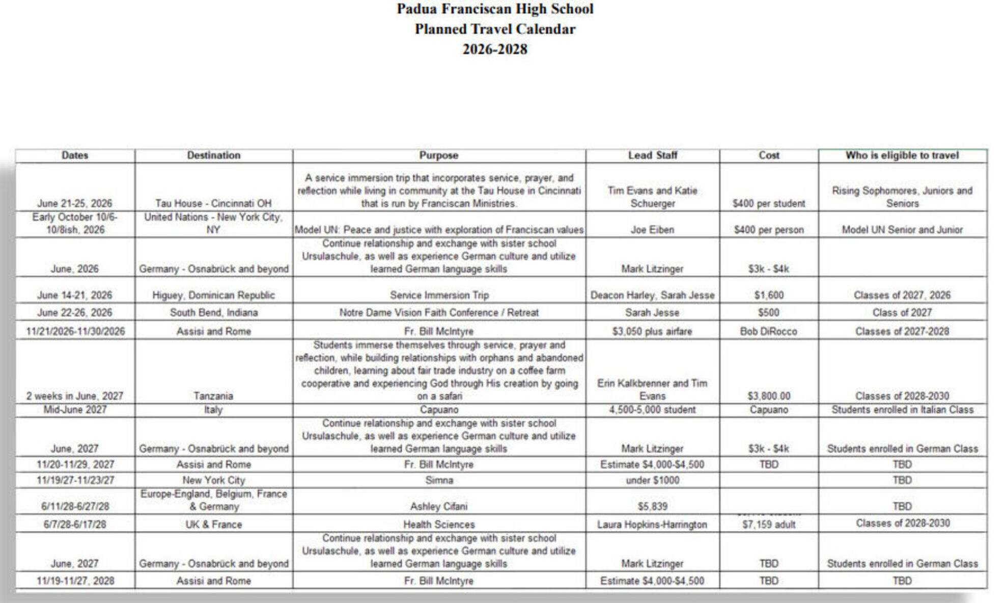 Travelcalendar